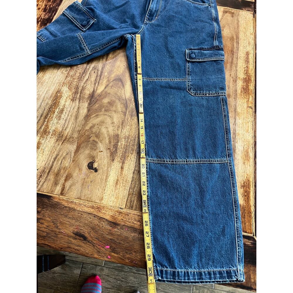 Empyre Cargo Pants Size 36 Blue Medium Wash Denim Mid-Rise Straight Leg Zip Fly - Picture 2 of 6